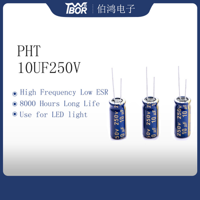कम ईएसआर एल्यूमिनियम इलेक्ट्रोलाइटिक कैपेसिटर 10uf250v 8x16mm
