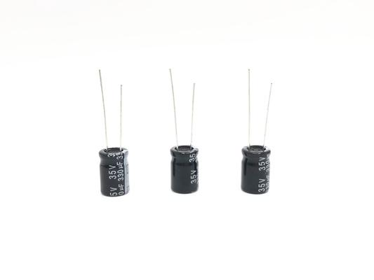 TW BOR लघु संधारित्र 330UF35V 10X15mm रेडियल इलेक्ट्रोलाइटिक कैपेसिटर