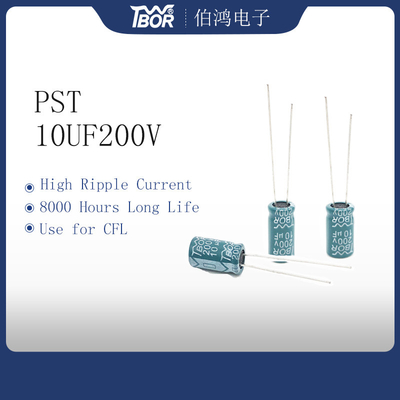 ISO9001 8X16MM रेडियल एल्युमिनियम इलेक्ट्रोलाइटिक कैपेसिटर 10UF200V