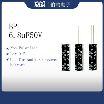 BP 6.8uF50V ऑडियो एम्पलीफायर कैपेसिटर 25X25MM रेडियल लीड इलेक्ट्रोलाइटिक कैपेसिटर