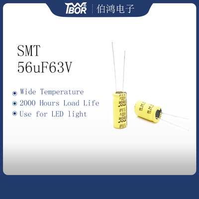 56UF 63V 8X12MM एलईडी लाइट कैपेसिटर वाइड तापमान ISO9001